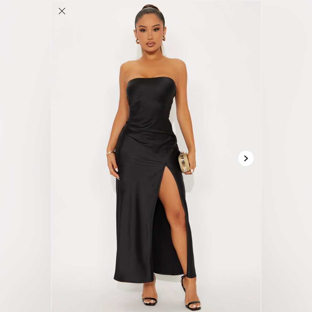 Fashion Nova Black Strapless Dress with Slit